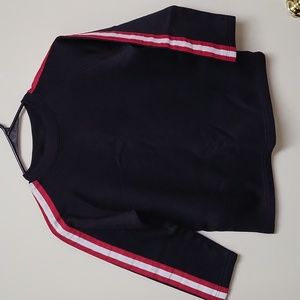 Pro-Spirit Black Silky Sweatshirt with Red and White Stripes on Sleeves